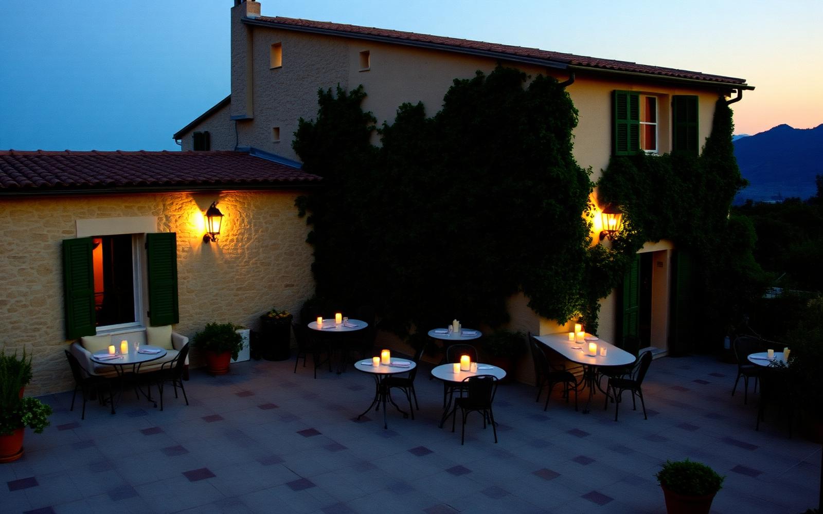 A candlelit table at dusk in Bergamo